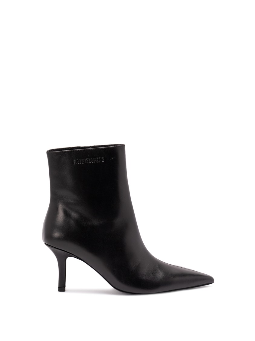 Patrizia Pepe 75mm Leather Ankle Boots In Black