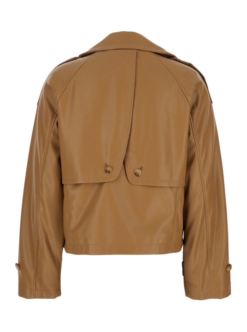 Shop Urbancode Ecoleather Beige Jacket With Wide Notched Revers In Brown
