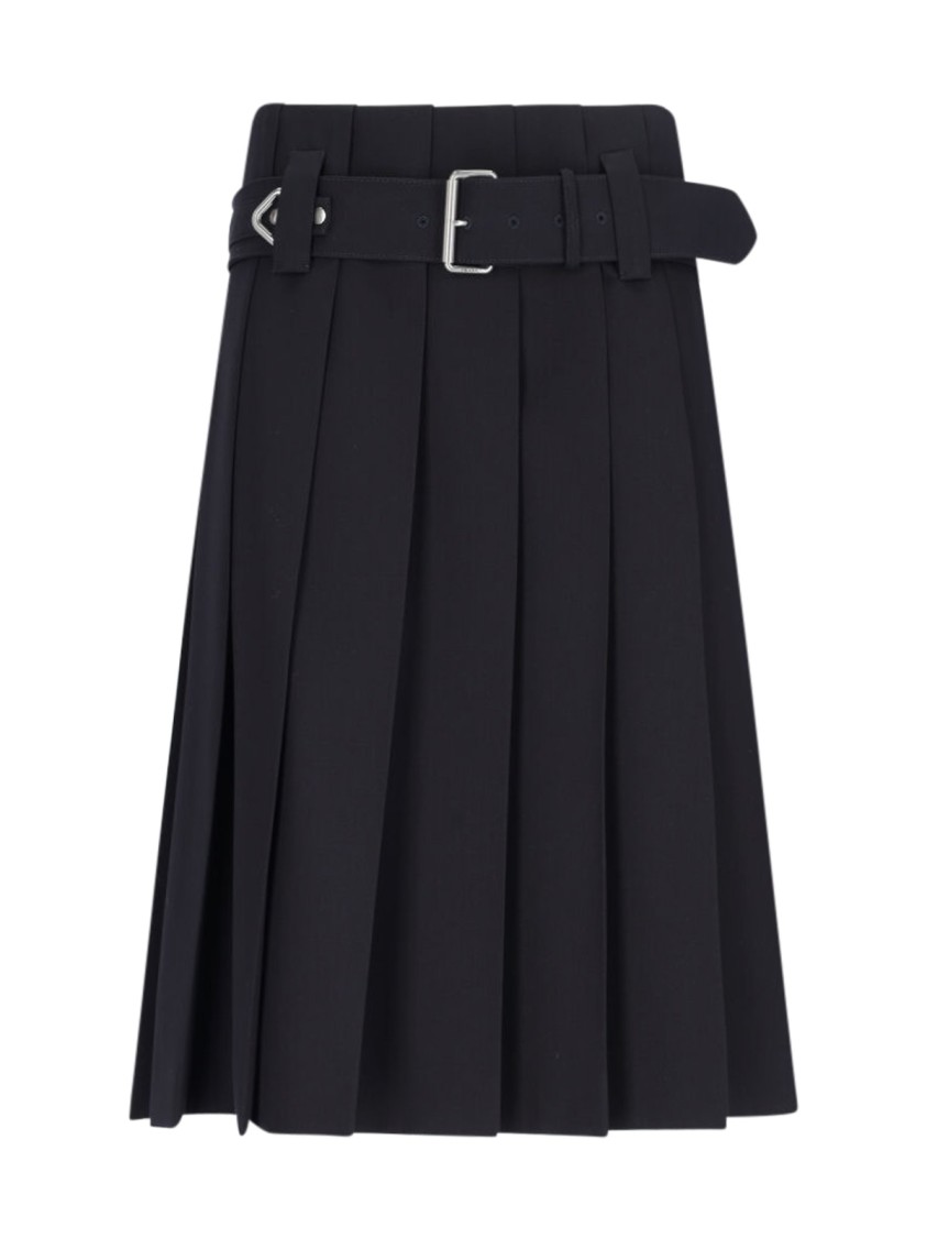 Prada Knee Length A-line Skirt With Belted Waist In Black