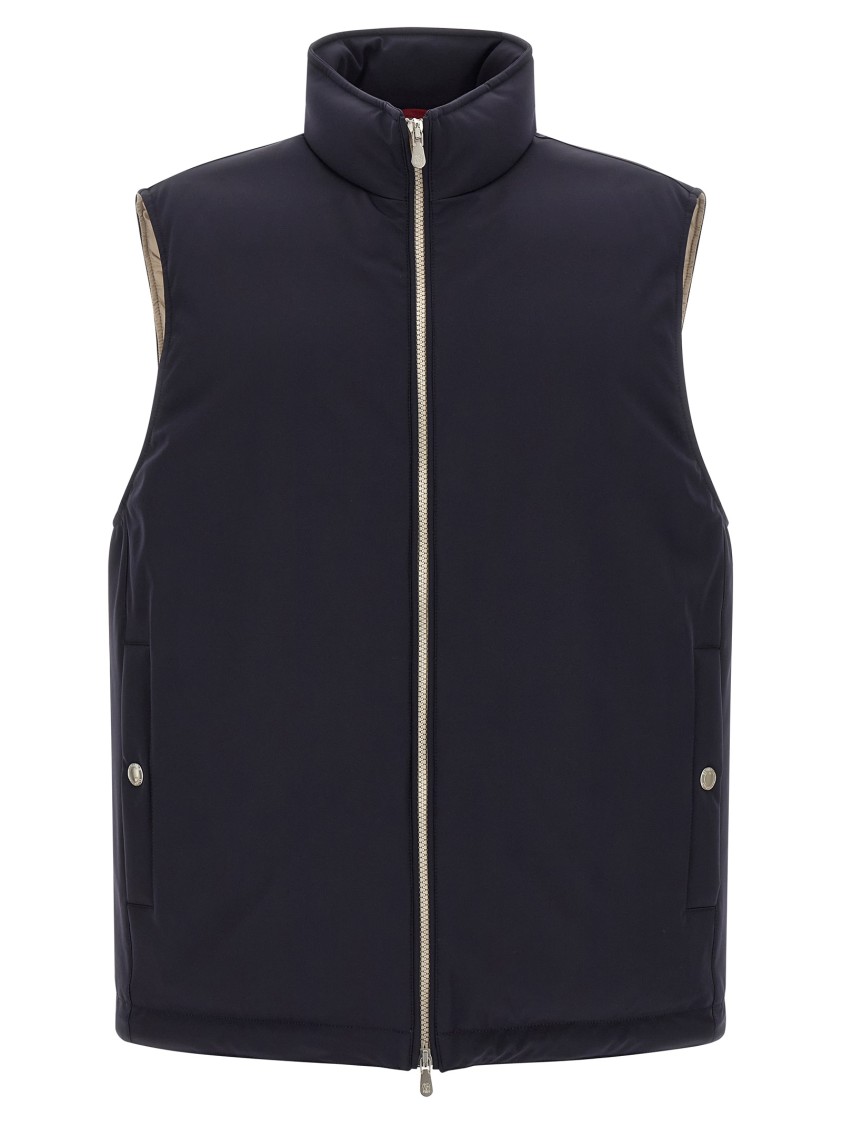 Brunello Cucinelli Technical Fabric Padded Vest With Goose Feather Insulation In Blue