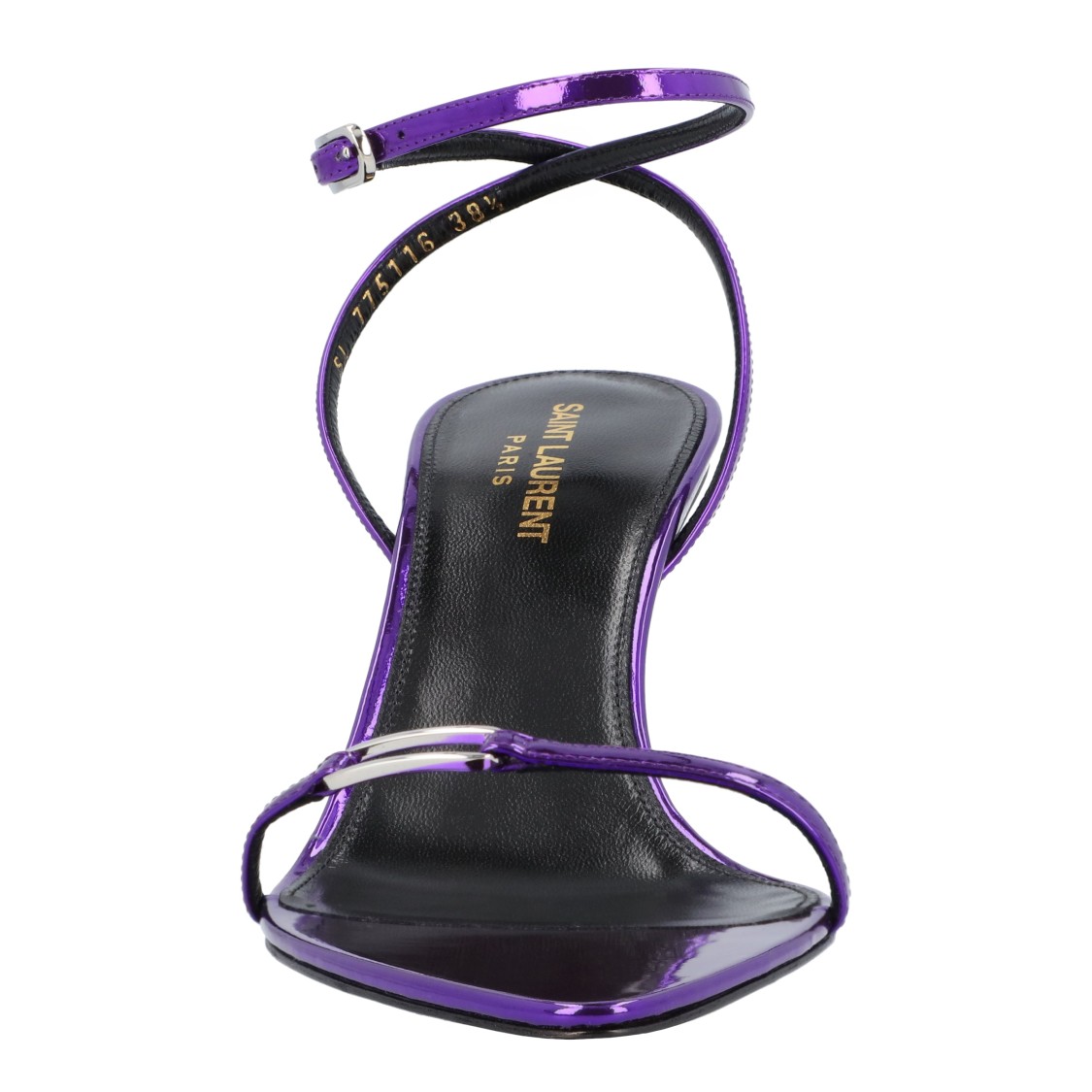 Saint Laurent Sleek Mirror Ankle-strap Kitty Sandals In Purple