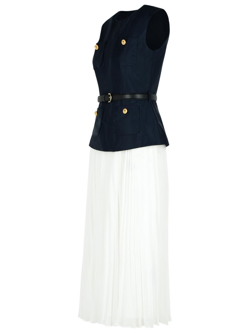 Self-portrait Womens Pleated Sleeveless Woven Midi Dress Blue In Blue