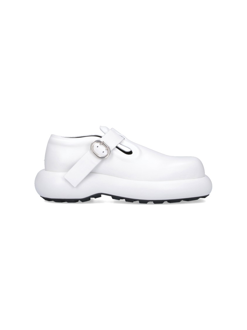 Shop Jil Sander White Leather Buckle Detail Loafers