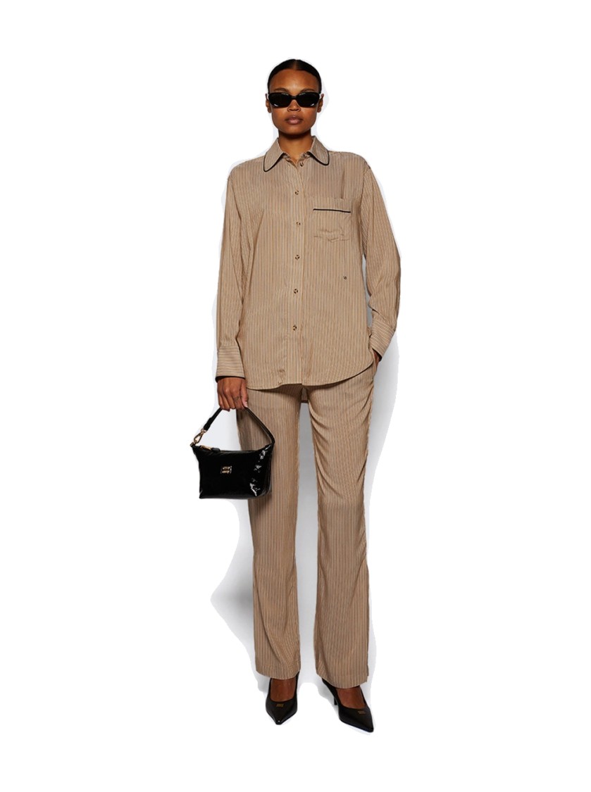 Victoria Beckham Pleat Detail Pyjama Trouser Tobacco And Midnight In Brown