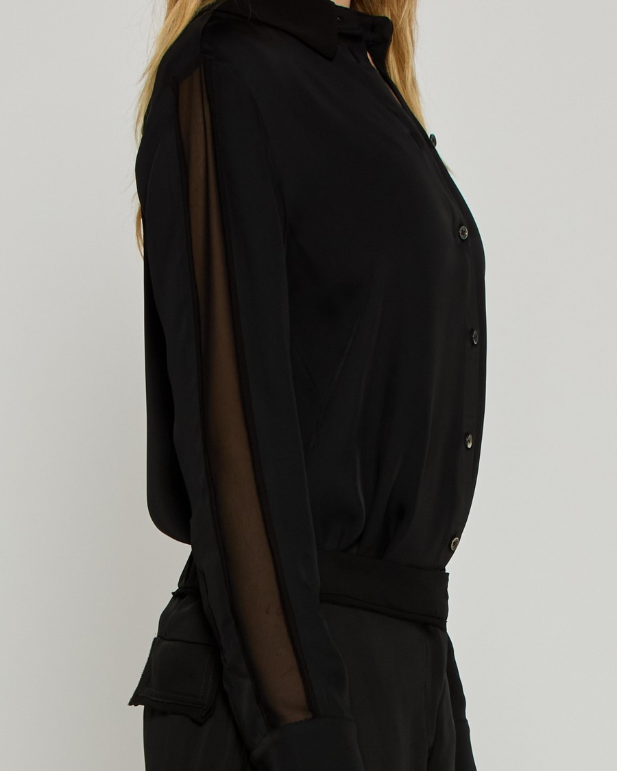 Shop Serena Bute Classic Shirt With Georgette Trim - Black