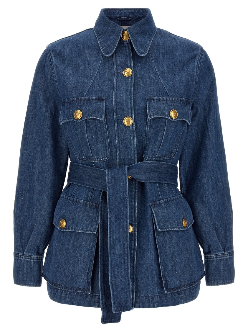 Valentino Denim Safari Jacket In Blue