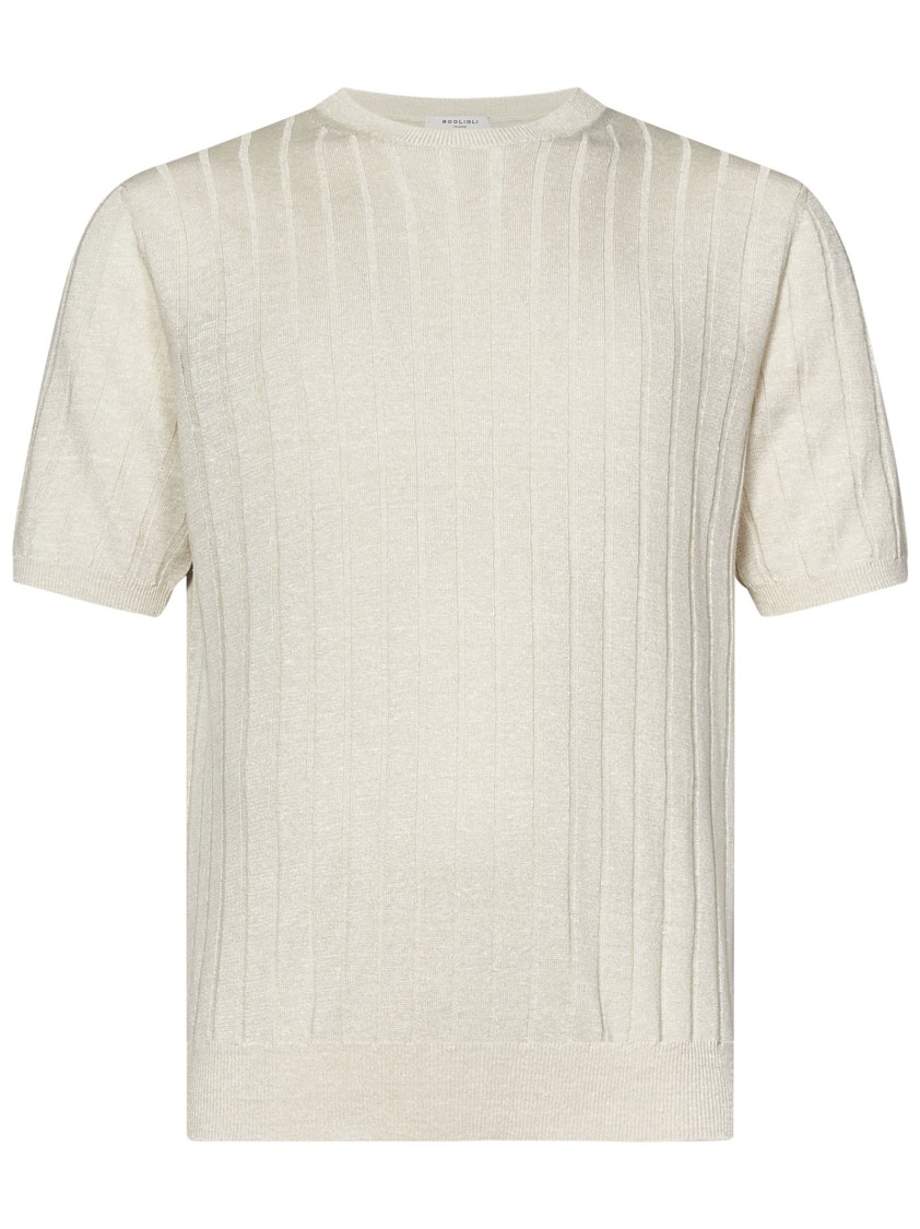 Boglioli Short-sleeved Linen-cotton Blend Sweater With Flat-ribbed Texture In White