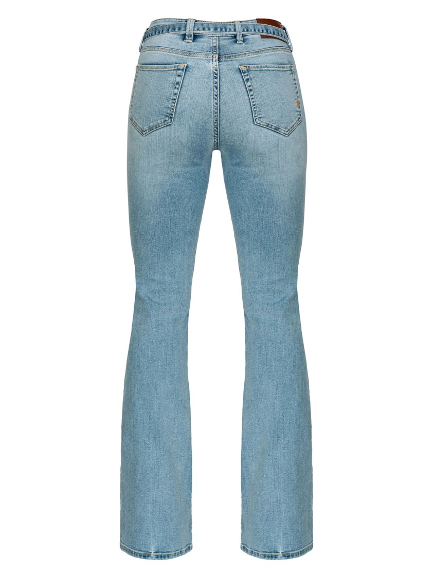 Shop Pinko Flared Vintage Blue Jeans With Love Birds Diamond Cut Buckle