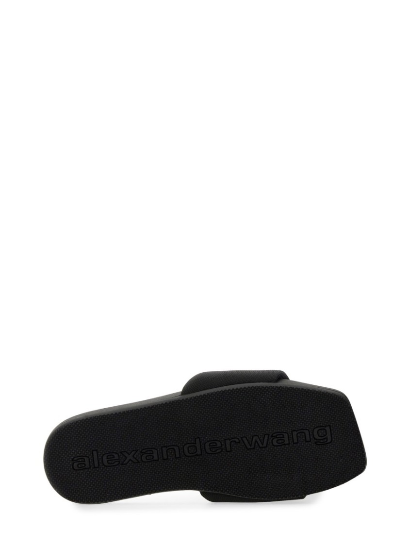 Alexander Wang Logo-print Flat Slides In Black