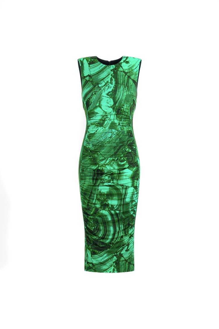 Shop Roberto Cavalli Striking Green Midi Dress With Sleeveless Silhouette