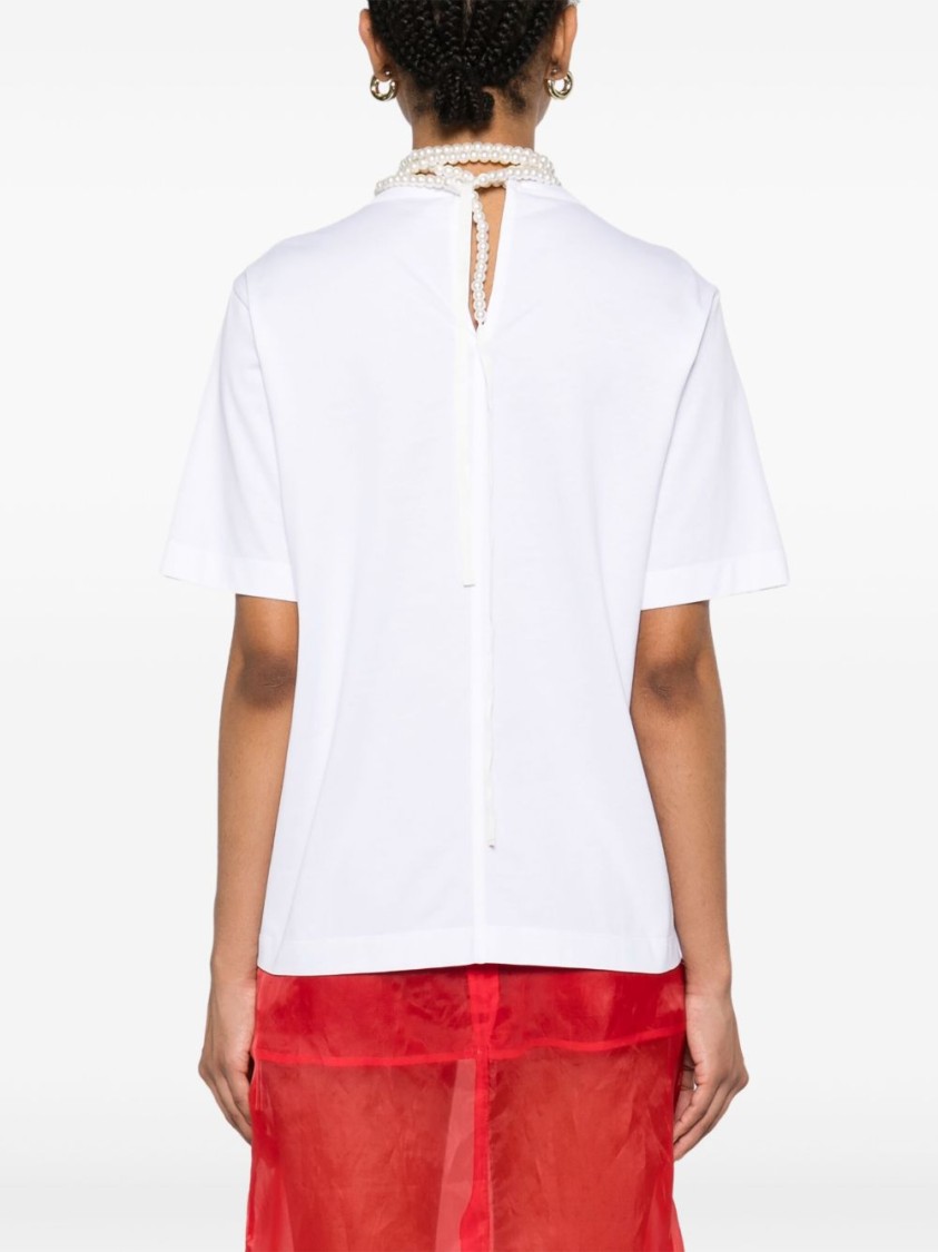 Shop Carven Faux Pearl-embellished White Cotton T-shirt