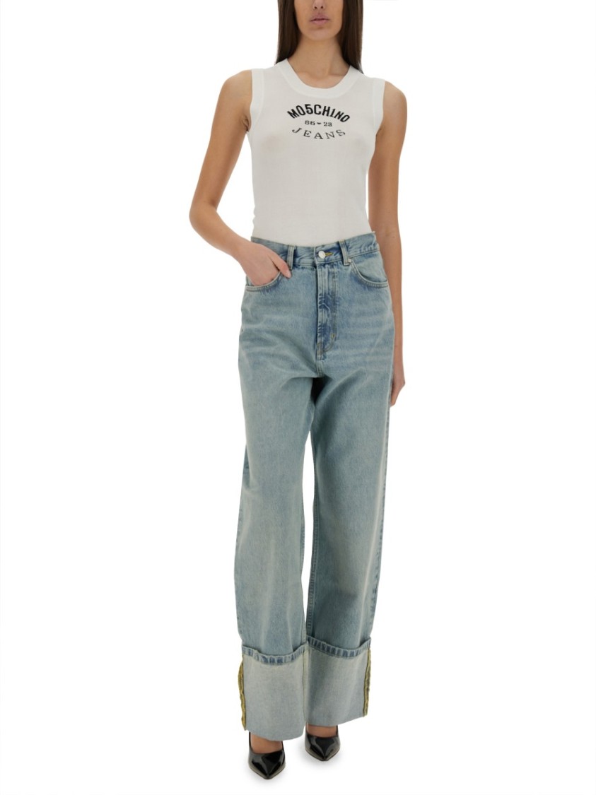 Moschino Slim Fit Knit Top With Inlay Logo In White