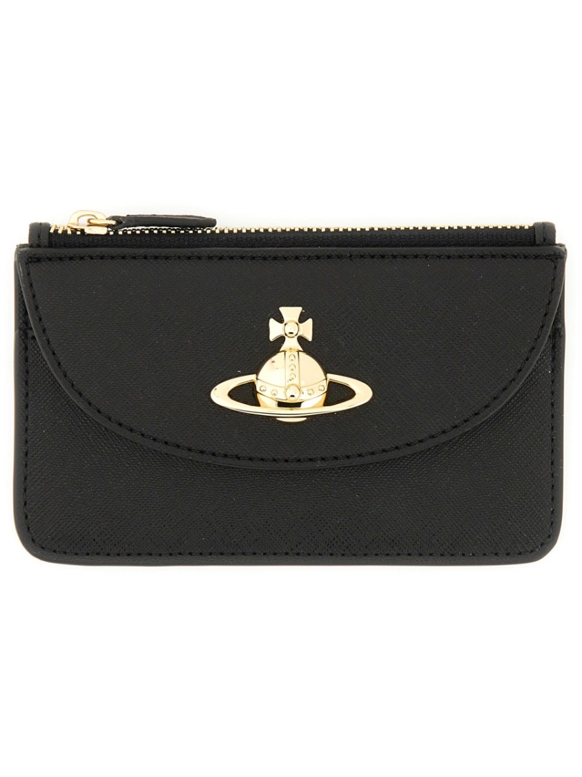 Vivienne Westwood Orb Plaque Zipped Card Holder In Black