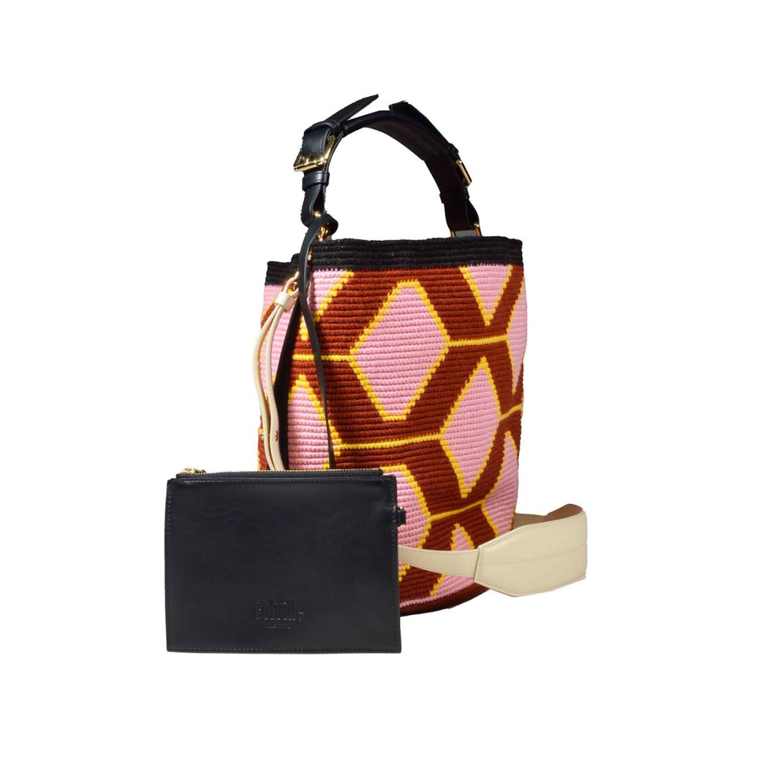 Colville Geometric Cotton Bucket Handbag With Adjustable Straps