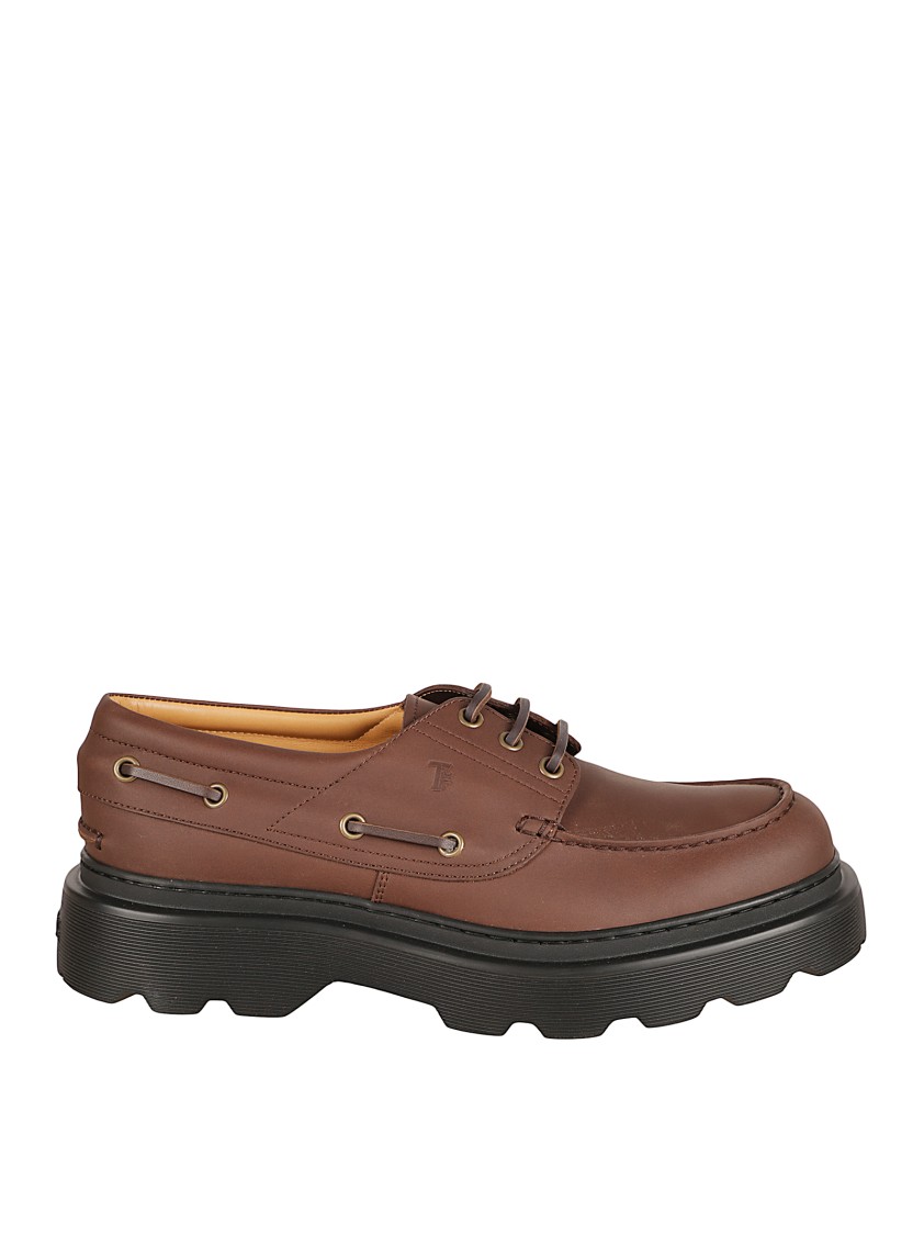 Tod's Brown Calfskin Flat Shoes In Brown