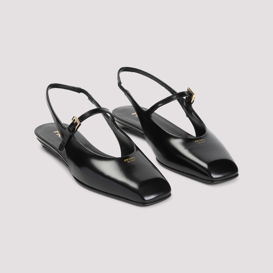Prada Mary Jane Patent Pointy-toe Slingback Ballerina Flat In Black