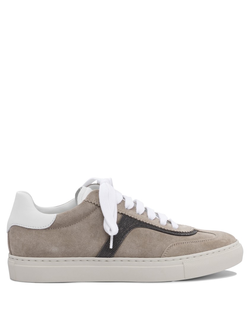 Brunello Cucinelli Calf Leather And Suede Sneakers In Gray