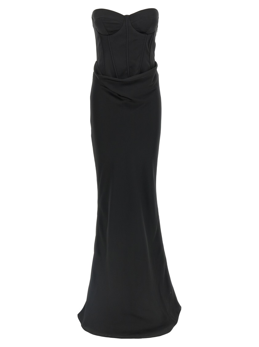Rotate Birger Christensen Rotate Strapless Black Evening Dress With Fitted Bodice And Flowing Skirt In Black