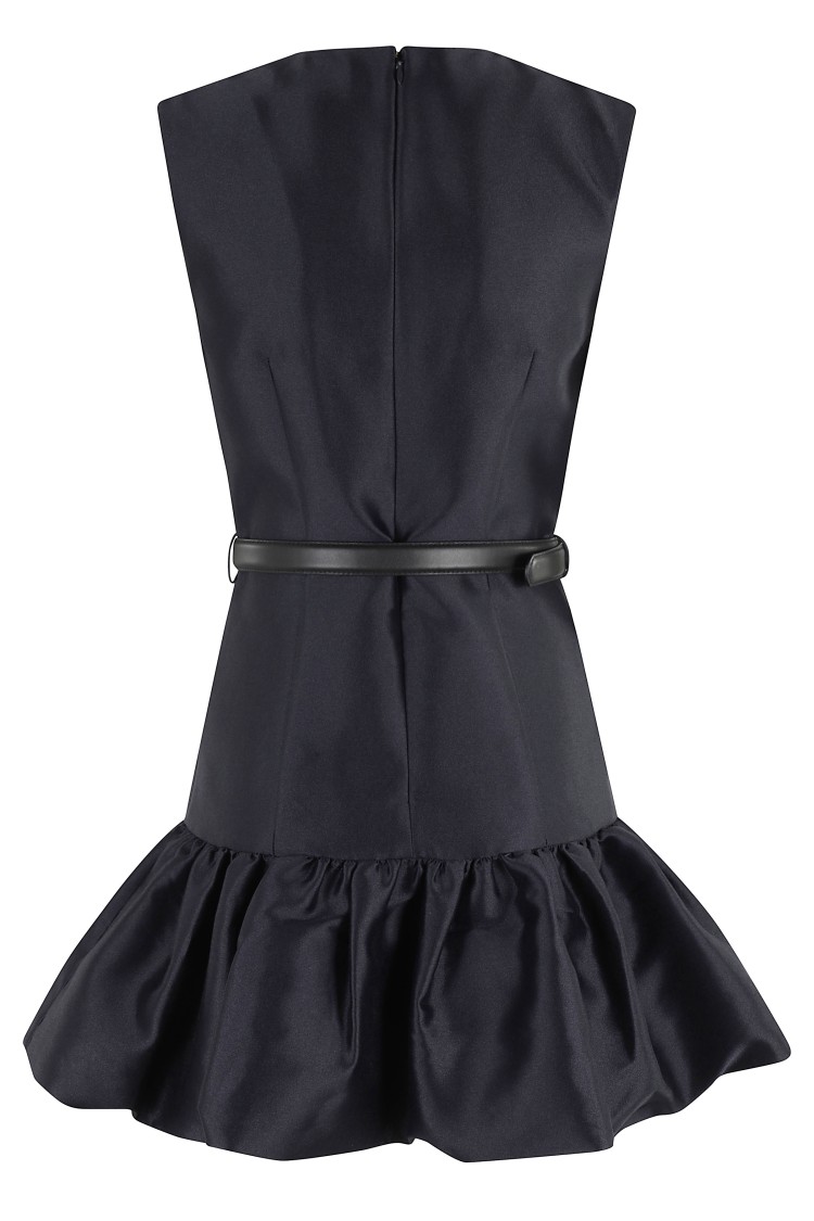 Self-portrait Crew Neck Taffeta Mini Dress With Ruffled Hem
