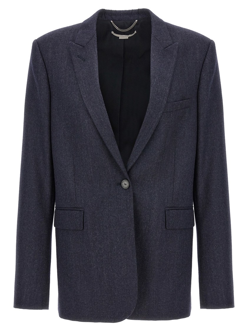 Stella Mccartney Tailored Grey Wool Flannel Blazer In Blue