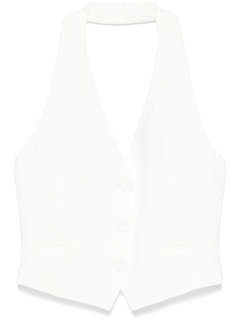 PATRIZIA PEPE PATRIZIA PEPE SLEEVELESS WHITE POLYESTER VEST WITH DEEP V-NECK 