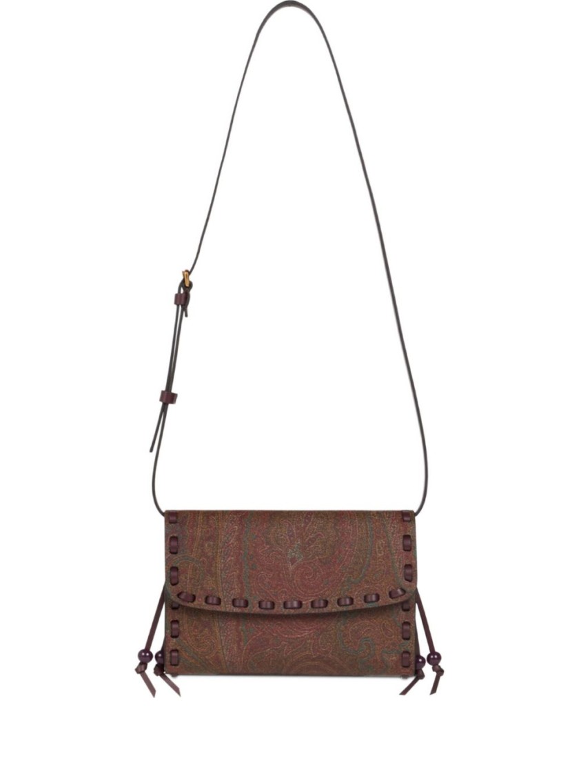 Shop Etro Cognac Brown Foldover Top Bag With Paisley Print