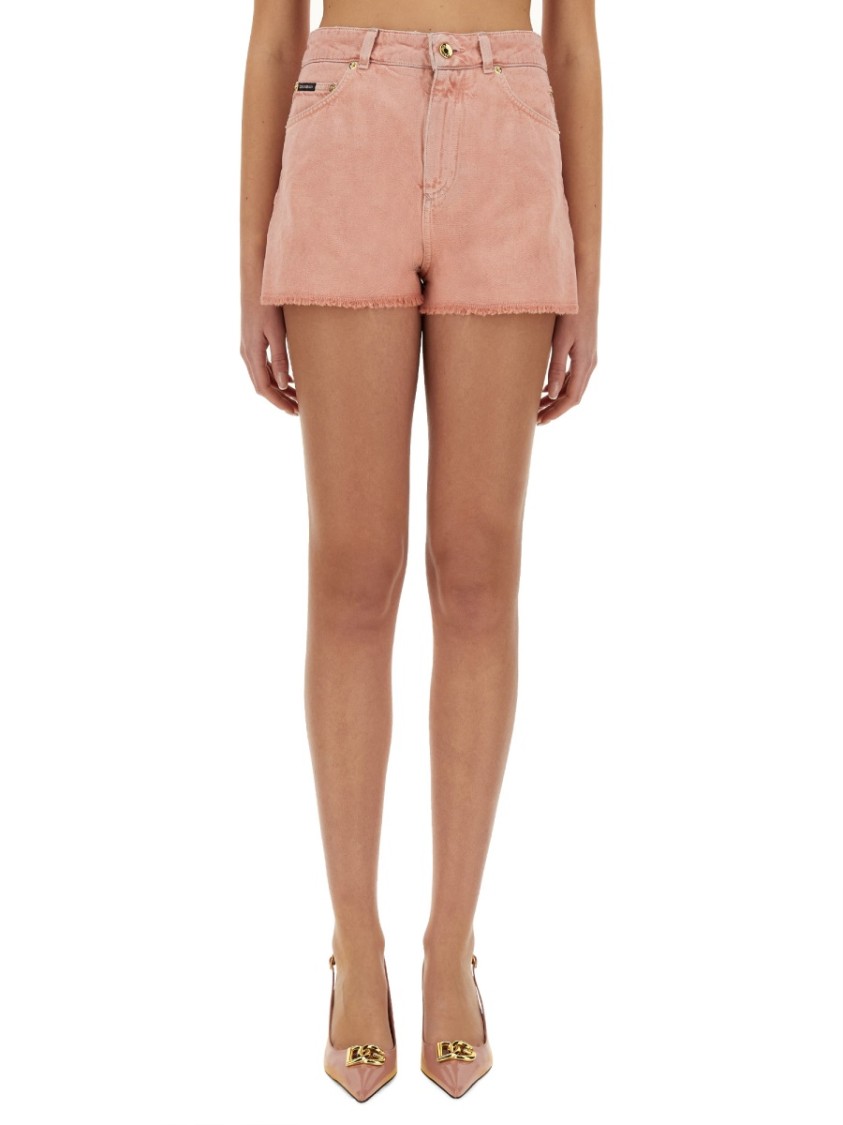 Dolce & Gabbana Regular Rise Flared Denim Shorts Clothing In Pink