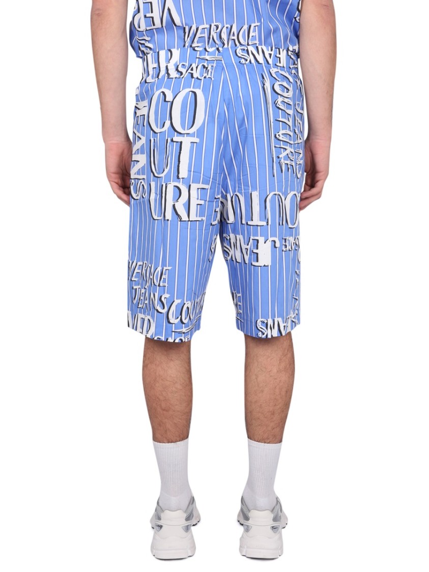 Shop Versace Jeans Couture Bermuda With Logo In Blue