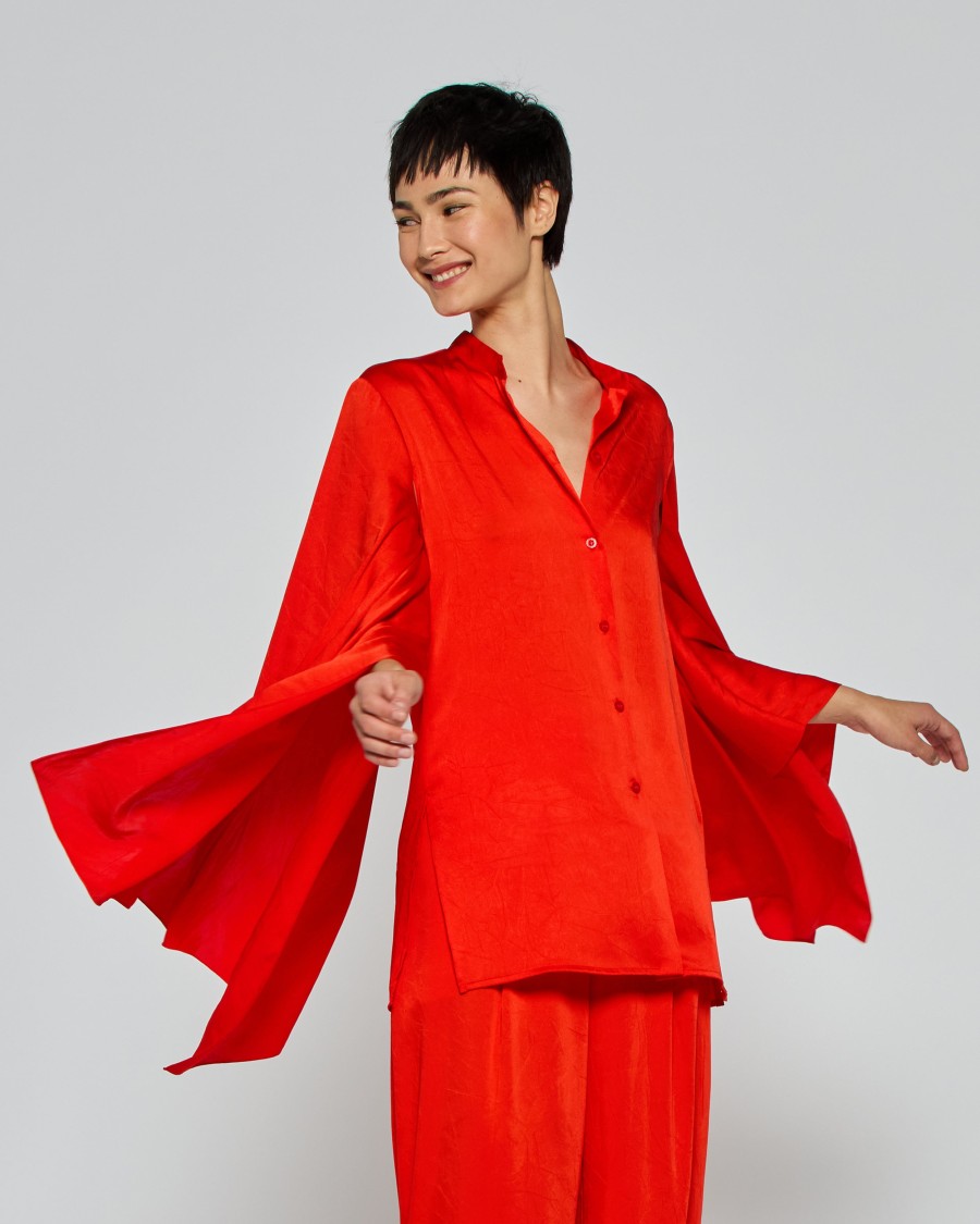 Serena Bute Kimono Sleeve Shirt - Bright Red