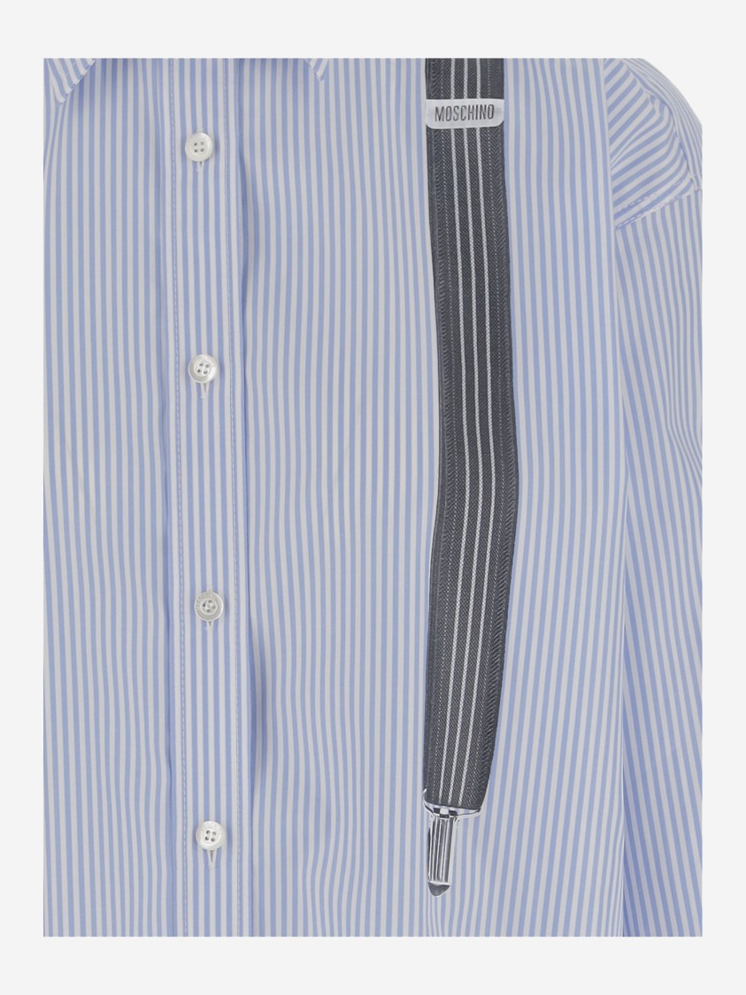 Moschino Couture Light Blue Cotton Striped Shirt With Decorative Straps In Blue