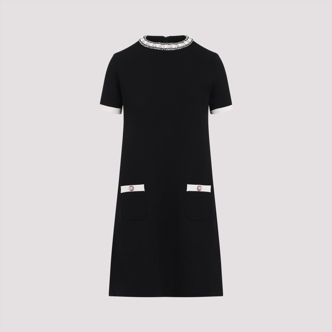 Valentino Tweed Embroidered Mini Dress With Patch Pockets In Black