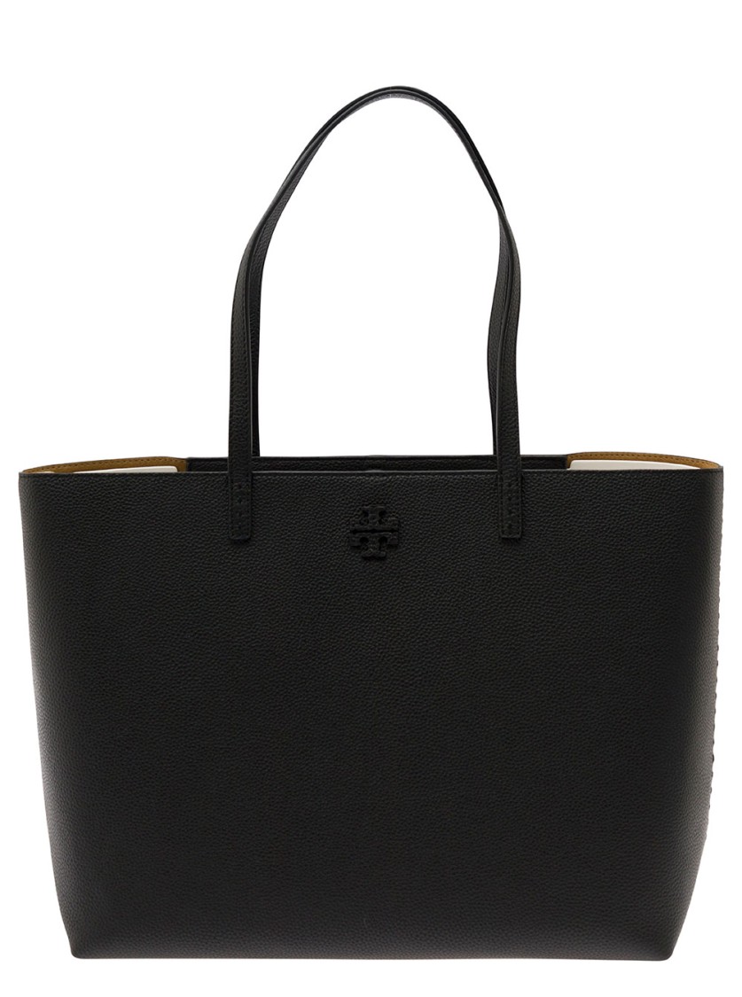 Tory Burch Mcgraw' Black Tote Bag Wit Double T Detail