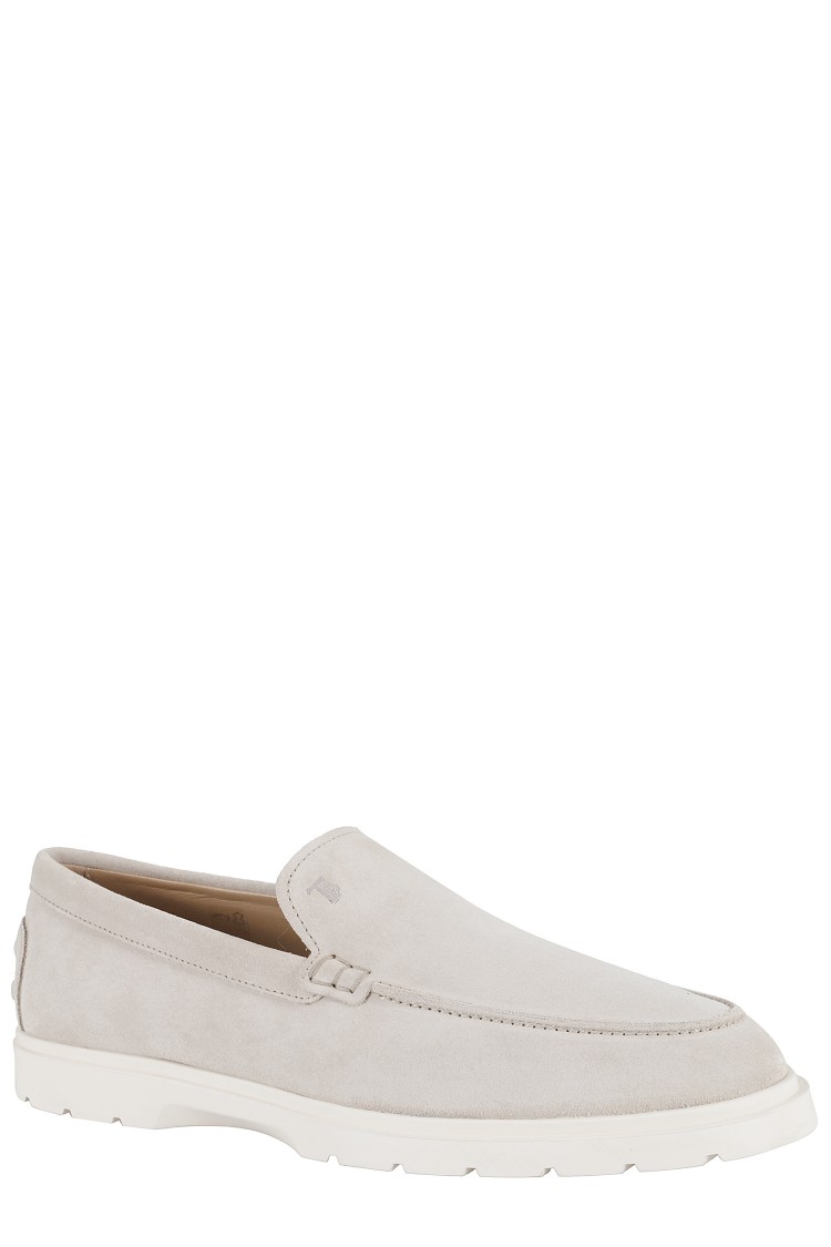 Shop Tod's Suede Upper Hybrid Moccasin With Embossed Logo In Grey
