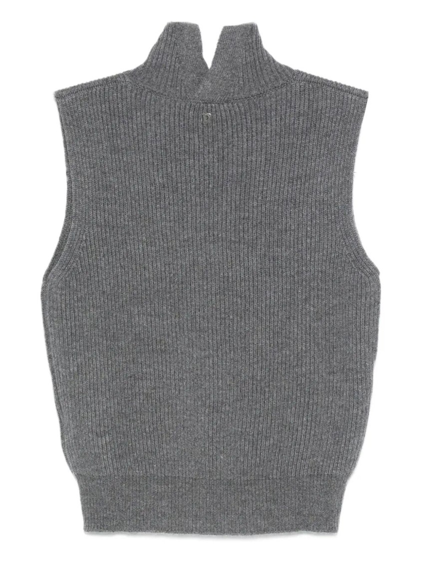 Dondup Sleeveless Turtle-neck Sweater In Ribbed Wool In Gray