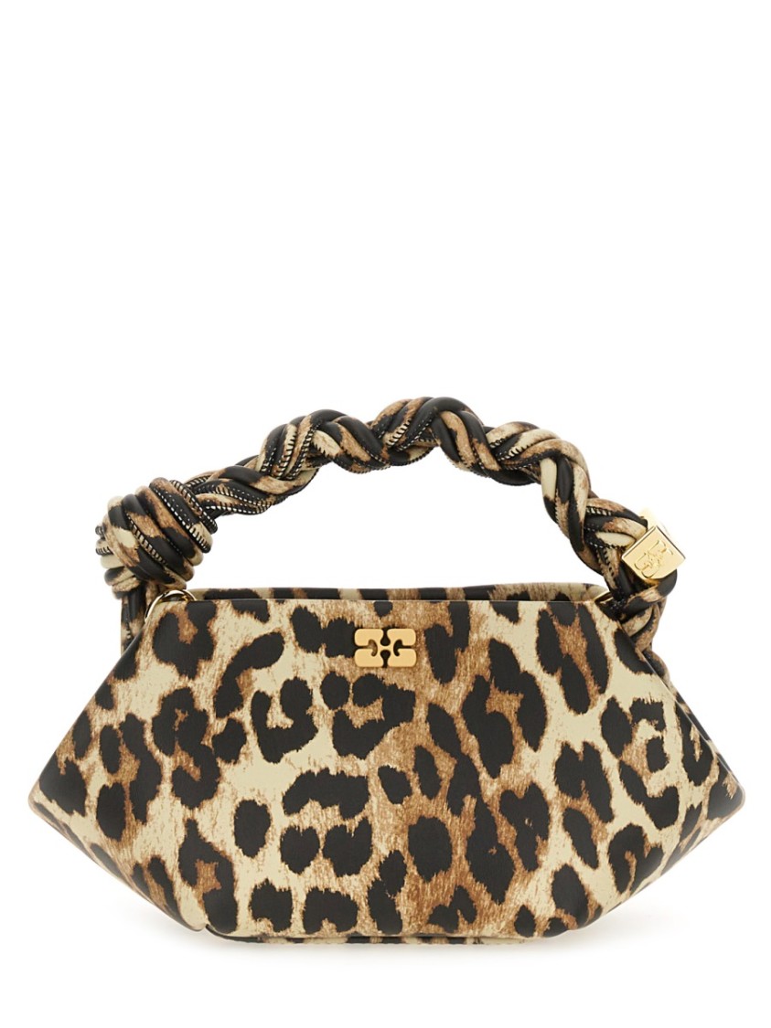 Ganni Leopard Print Mini Bou Bag With Twisted Handle