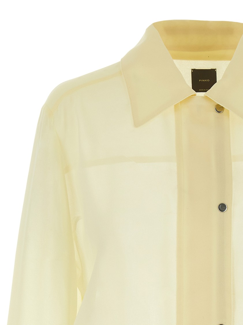 Pinko Transparent Georgette Cropped Shirt With Elastic Waistband In Neutral