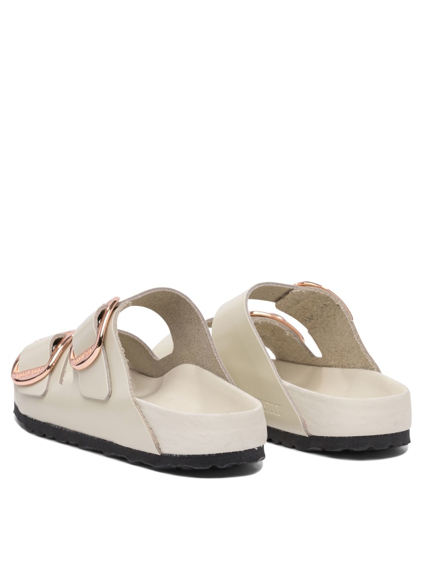Birkenstock Arizona Lacquer Leather Slides In Neutral