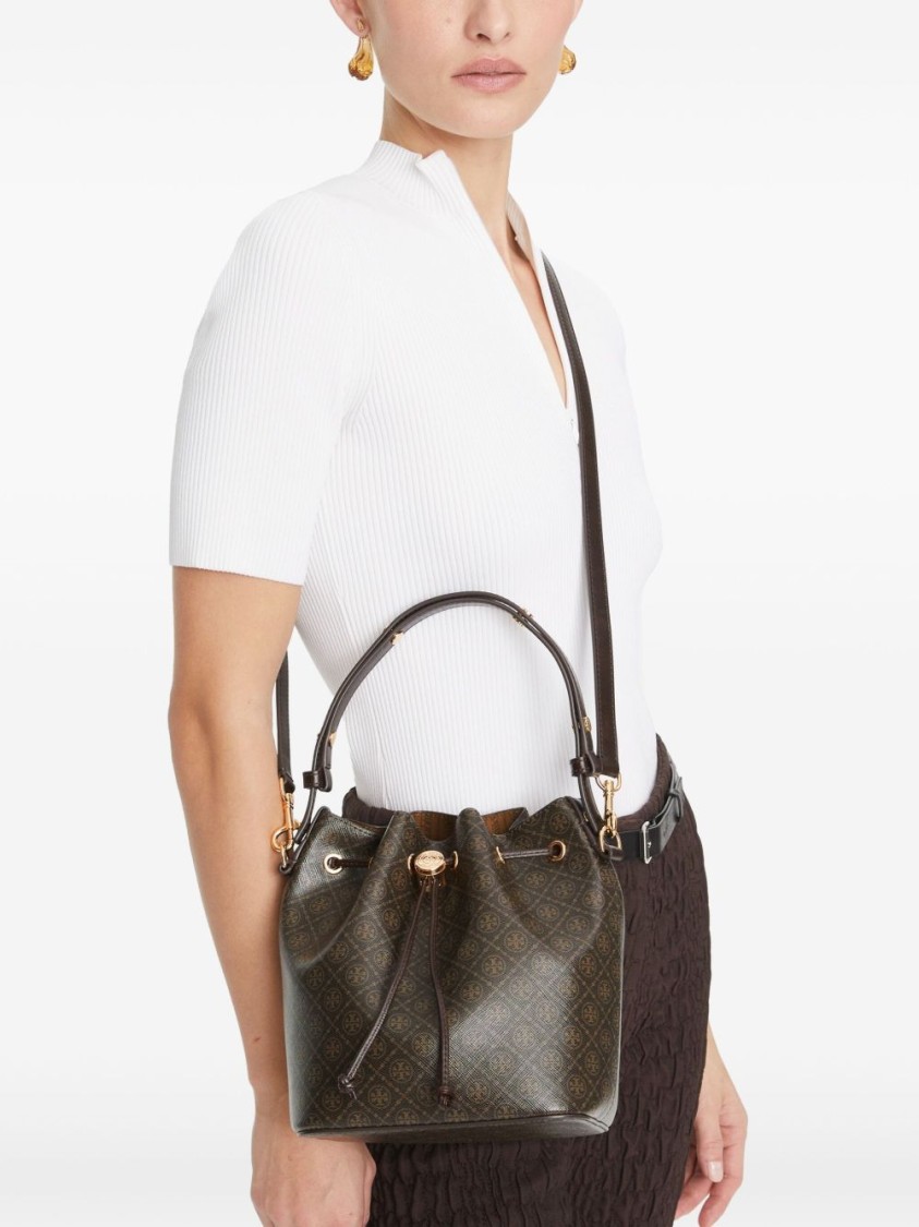 Tory Burch T Monogram Coated Canvas Bucket Bag In Black