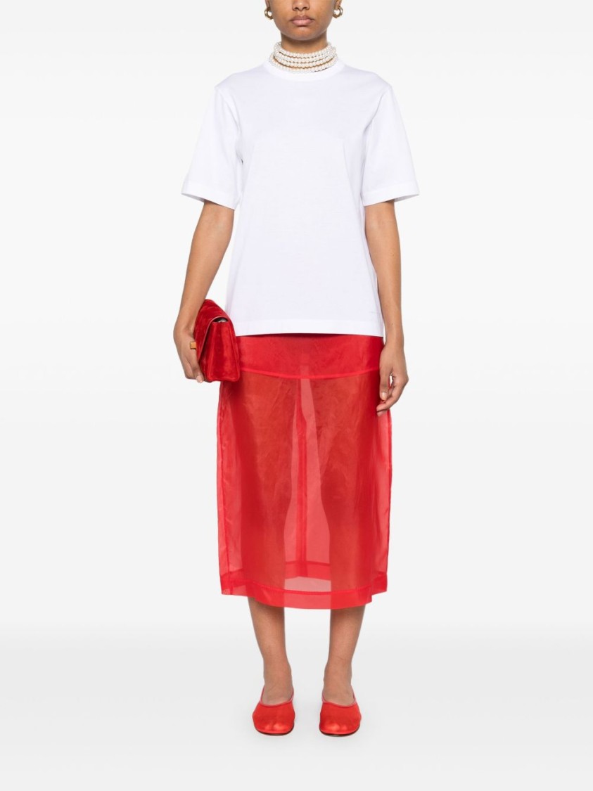 Shop Carven Faux Pearl-embellished White Cotton T-shirt