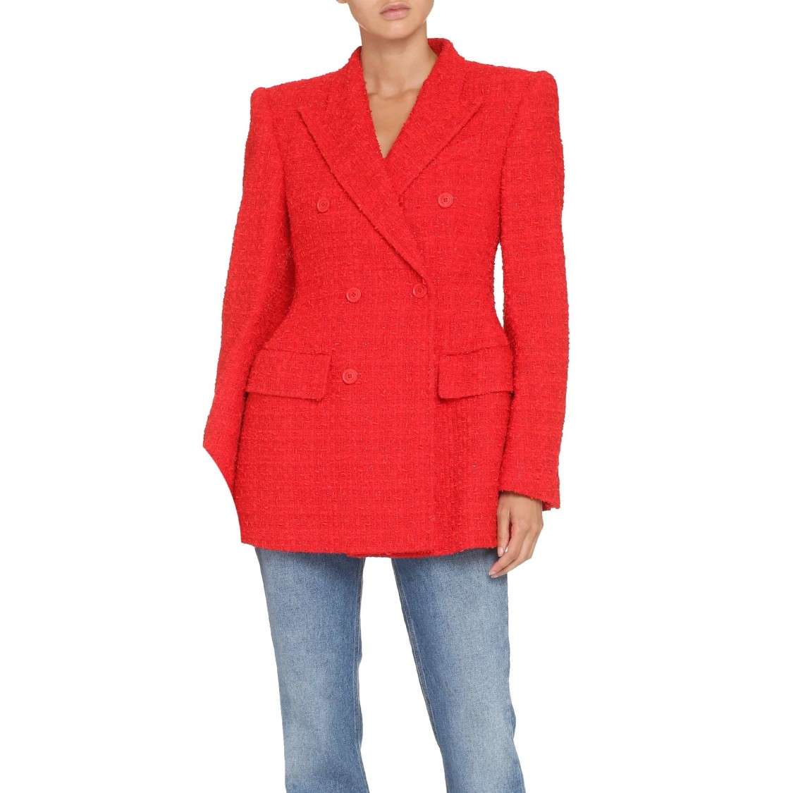 Balenciaga Tweed Blazer Jacket Women In Red