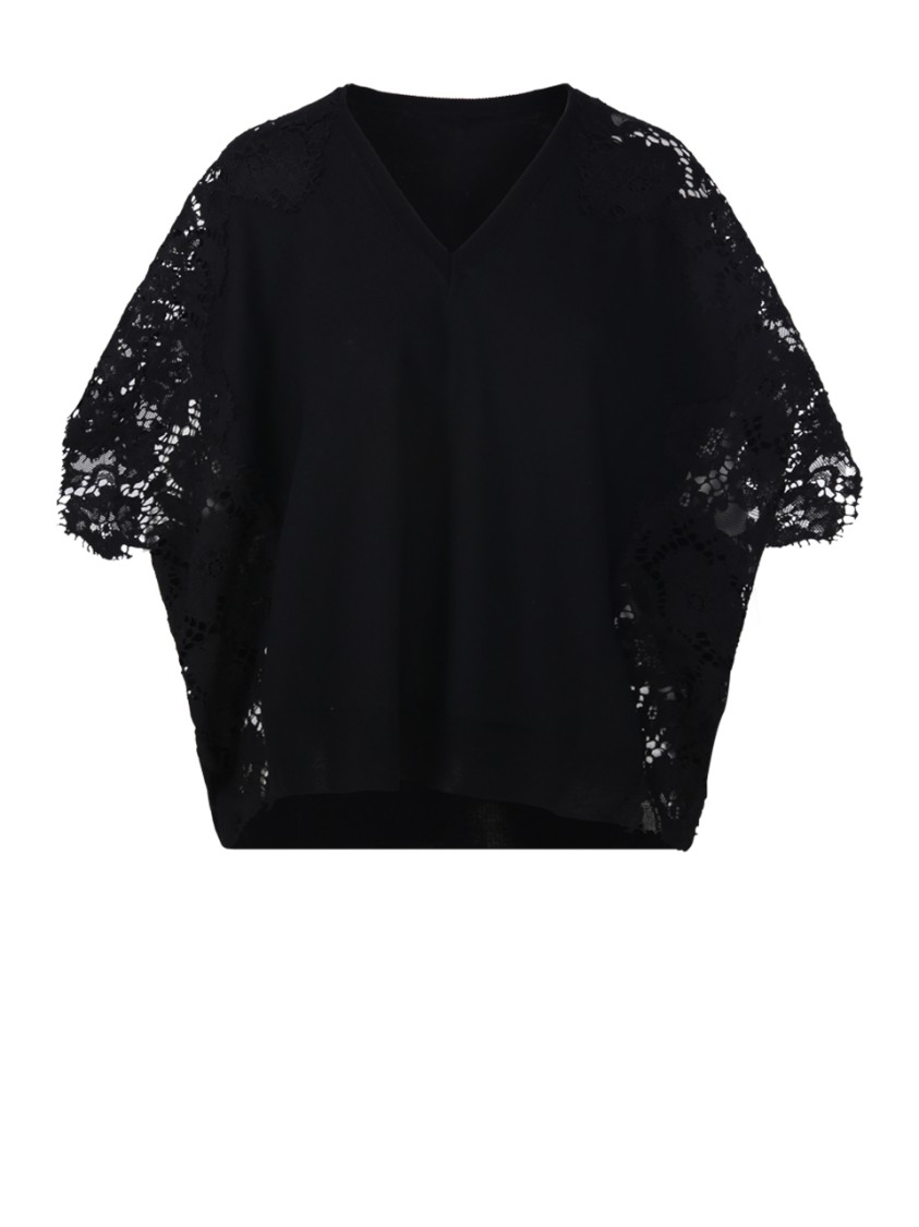 Nude S/s V Neck Sweater In Black