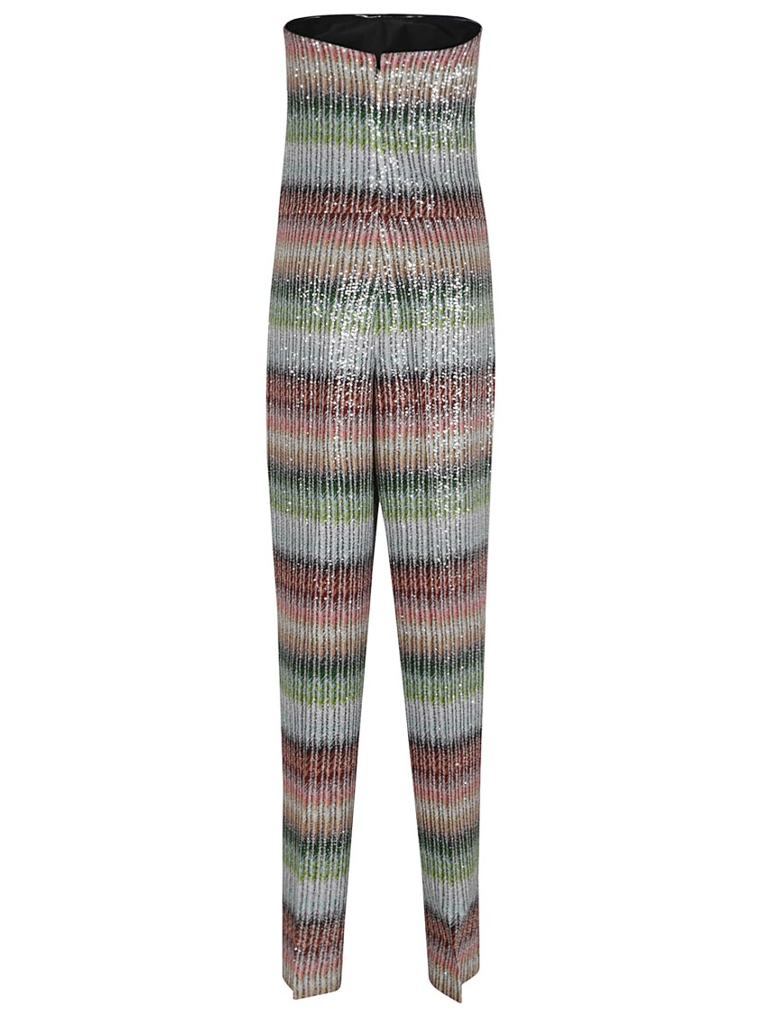 Missoni Long Bustier Jumpsuit In Gradient Zigzag Knit With Sequins In Grey