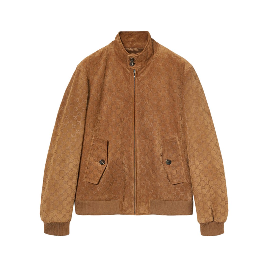 Gucci Brown Jacket With All-over Embossed Gg Motif And Collar With Buttons In Suede Man In Brown
