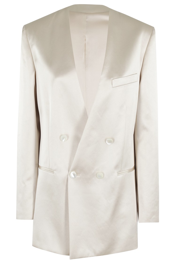 Shop Philosophy Di Lorenzo Serafini Double-breasted Ivory Duchess Blazer In White
