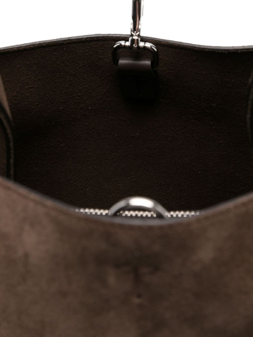 Tod's Structured Suede Handbag With Metallic Logo Charm In Brown