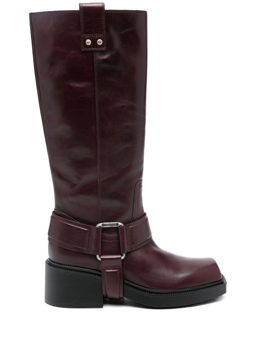Vic Matie Vic Matié Sleek Leather Ankle Boots With Chunky Heel In Brown