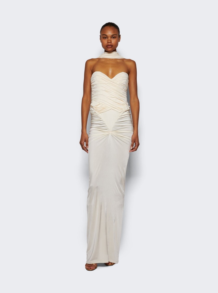 The New Arrivals By Ilkyaz Ozel Samsara Ruched Jersey Dress - Casablanca Lily In Neutrals
