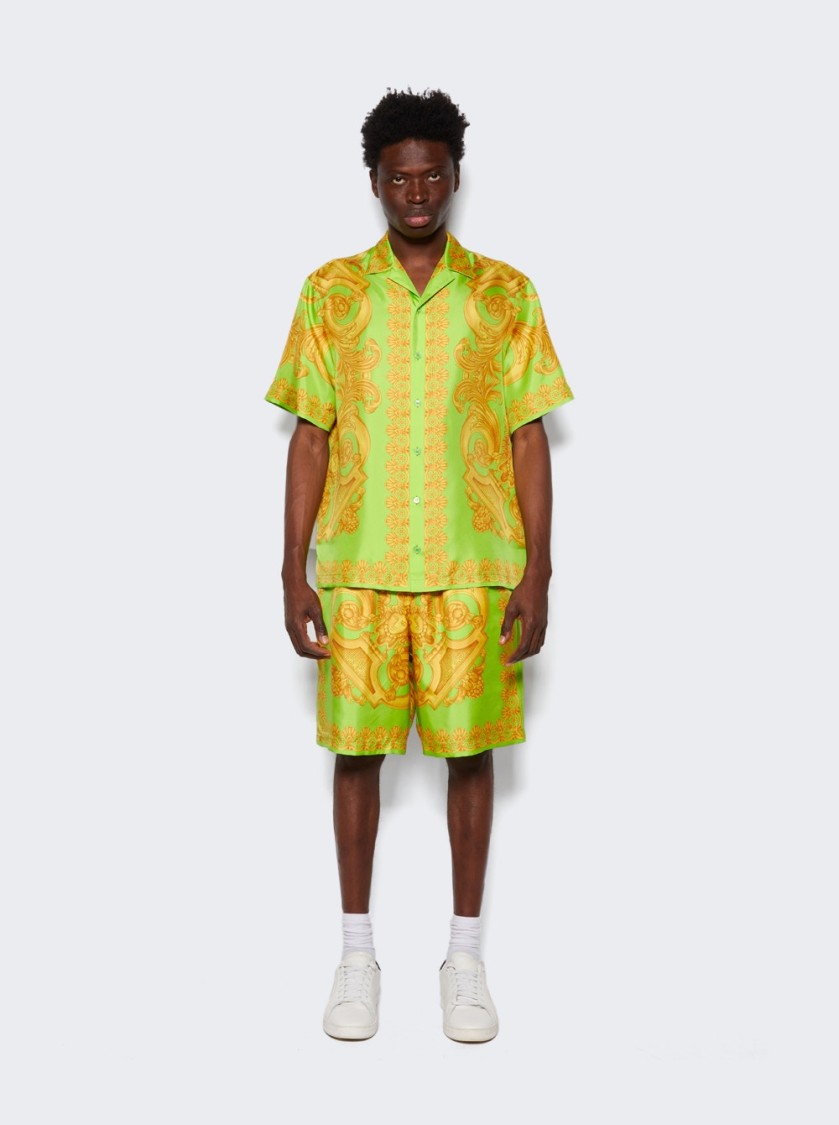 Versace Barocco 660 Silk Shorts In Green