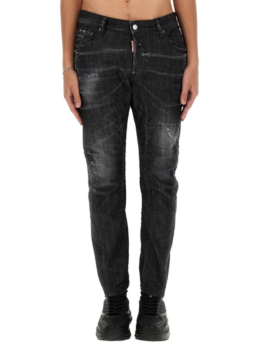 Dsquared2 Easy Black Wash Tidy Biker Black Stretch Cotton Denim Jeans In Black