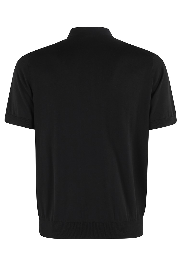 Shop Paolo Pecora Polo Shirt With Zip Collar And Ribbed Trims In Black